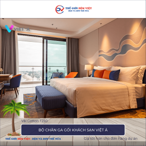 Bộ chăn ga gối khách sạn Việt Á vải Cotton T250 sọc trắng 7-1